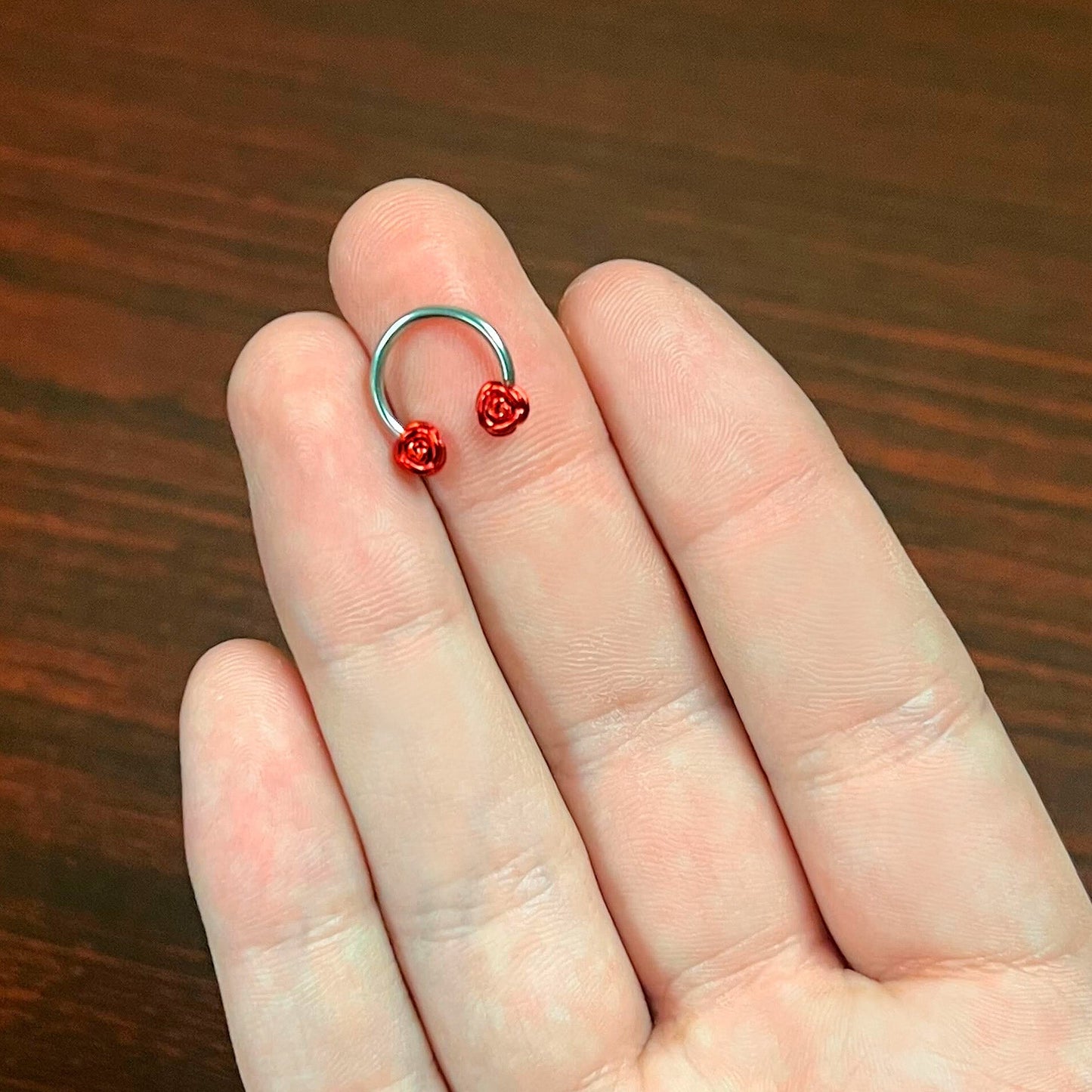 16G 3/8 Blooming Red Rose Flower Horseshoe Circular Barbell