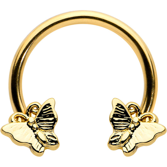 16G 3/8 Gold Tone Burnished Butterflies Horseshoe Circular Barbell