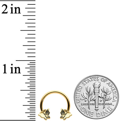 16G 3/8 Gold Tone Burnished Butterflies Horseshoe Circular Barbell