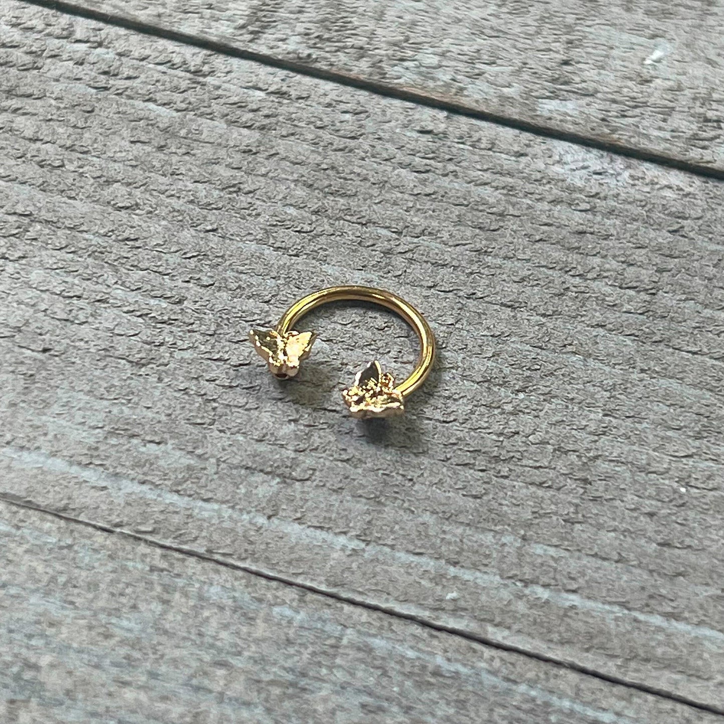 16G 3/8 Gold Tone Burnished Butterflies Horseshoe Circular Barbell