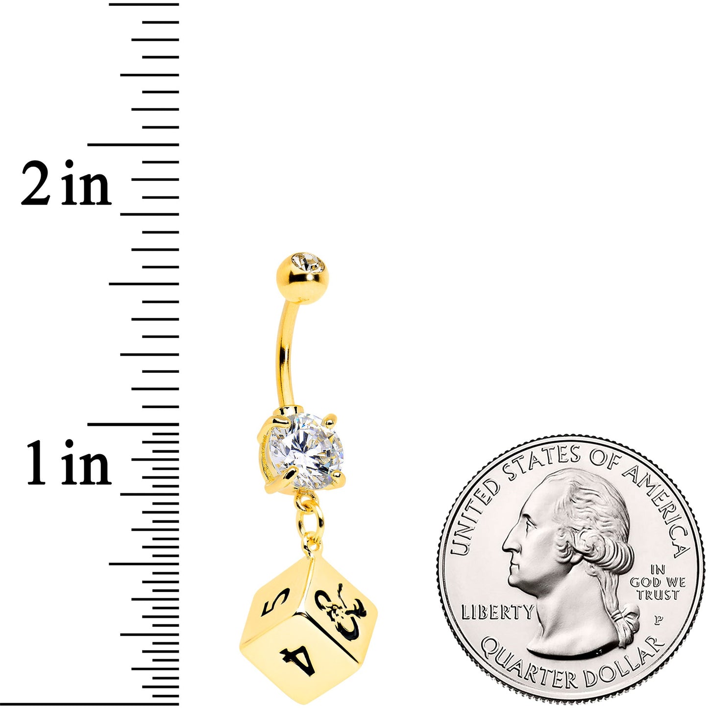 Licensed Dungeons & Dragons Clear CZ Gem Dice Dangle Belly Ring