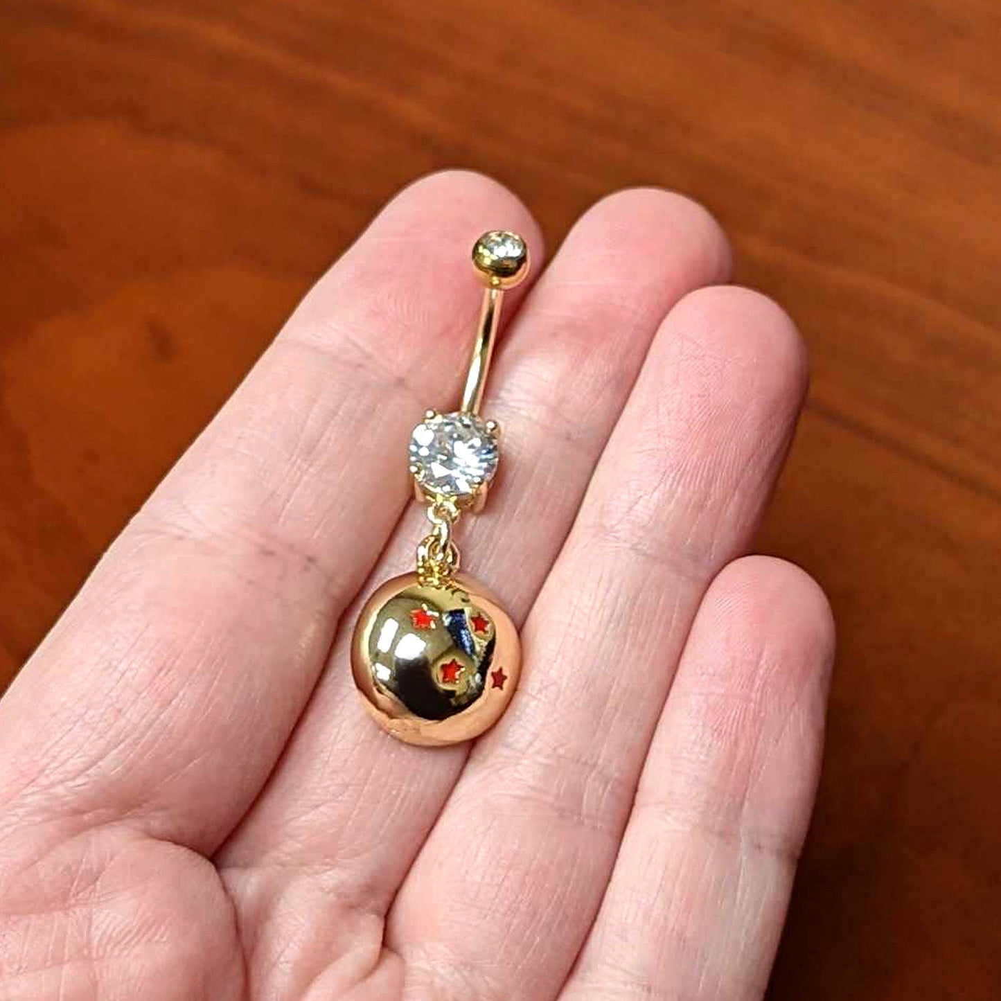 Licensed Dragonball Z Clear CZ Gem Gold Hue Starball Dangle Belly Ring