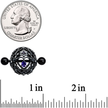 14G 9/16 Purple Gem Black Regal Crown Heart Nipple Shield Set