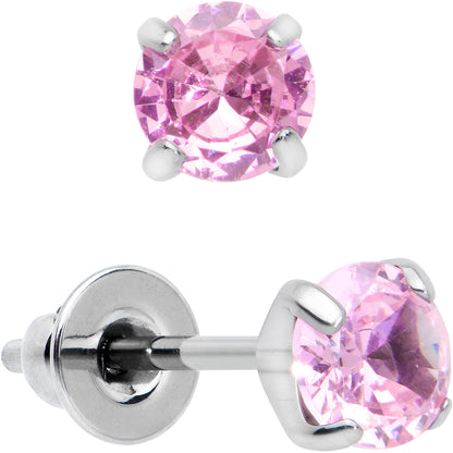 4mm Pink CZ Gem Implant Grade Titanium Stud Earrings