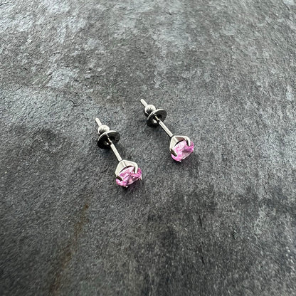 4mm Pink CZ Gem Implant Grade Titanium Stud Earrings