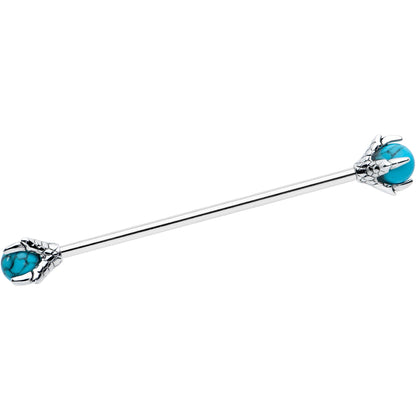 14G Blue Turquoise Stone Claw Hands Industrial Barbell 38mm