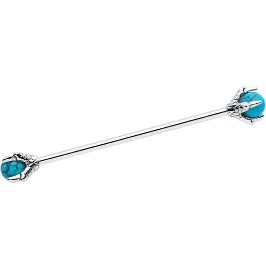 14G Blue Turquoise Stone Claw Hands Industrial Barbell 38mm