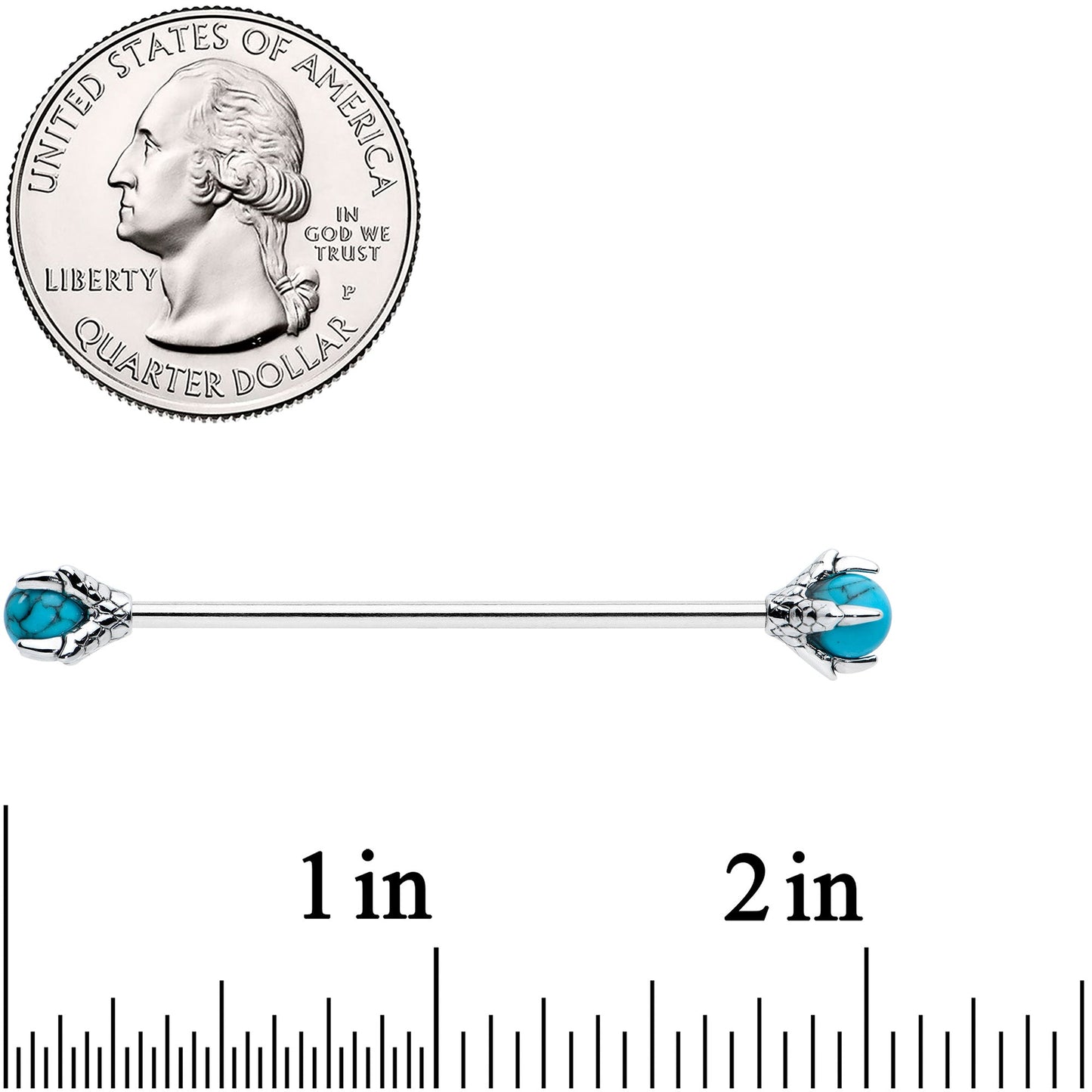 14G Blue Turquoise Stone Claw Hands Industrial Barbell 38mm