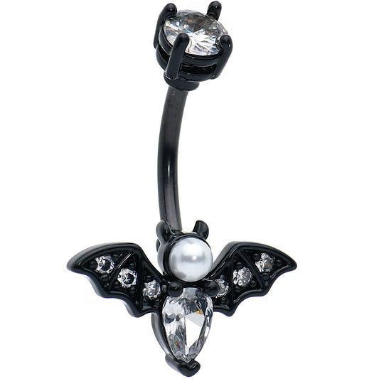 Clear Gem Black Vampire Bat Halloween Double Mount Belly Ring