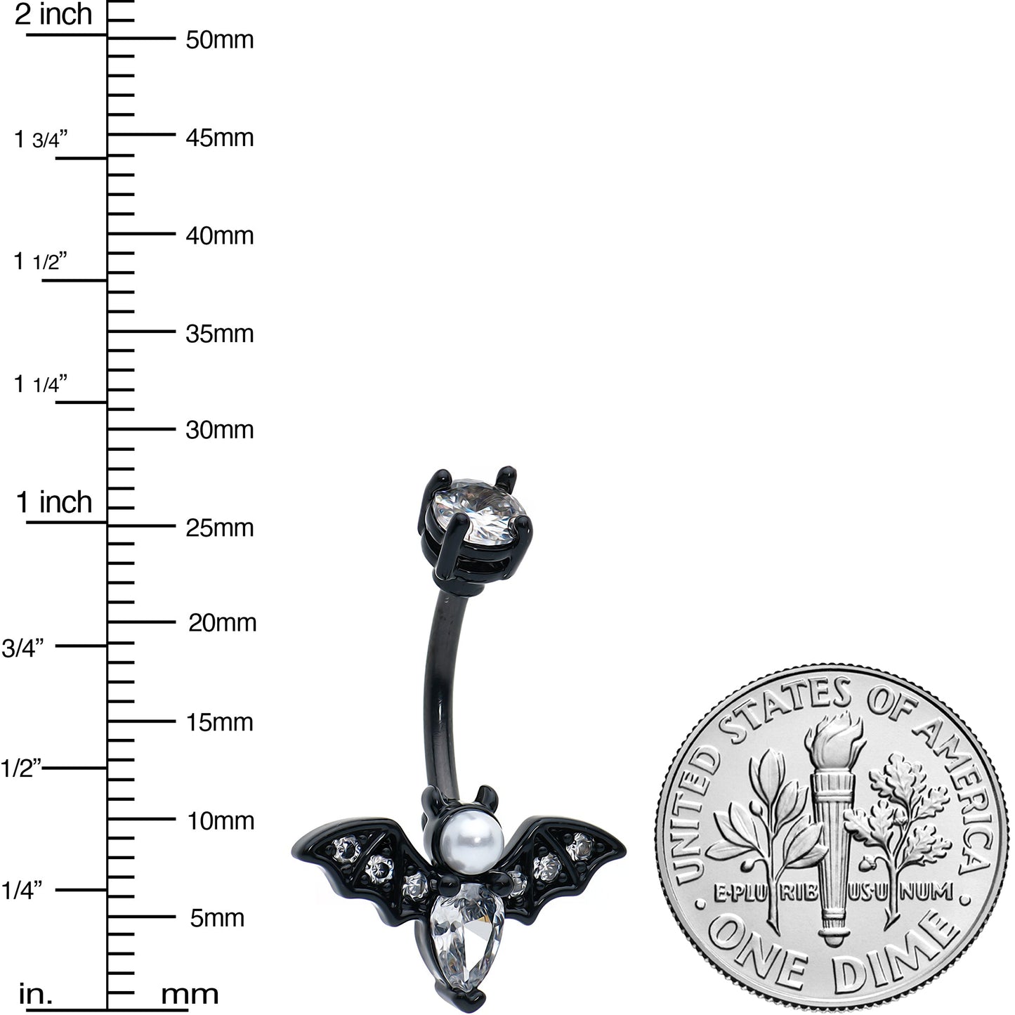 Clear Gem Black Vampire Bat Halloween Double Mount Belly Ring