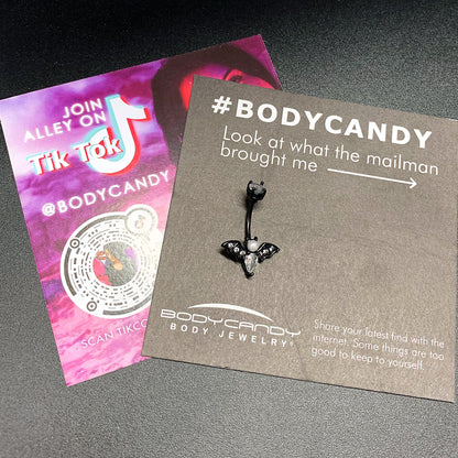 Clear Gem Black Vampire Bat Halloween Double Mount Belly Ring