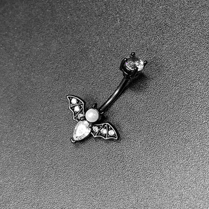 Clear Gem Black Vampire Bat Halloween Double Mount Belly Ring