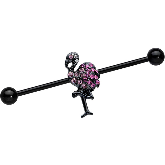 14G Pink Gem Black Fashion Flamingo Industrial Barbell 38mm