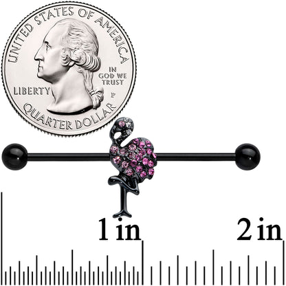 14G Pink Gem Black Fashion Flamingo Industrial Barbell 38mm