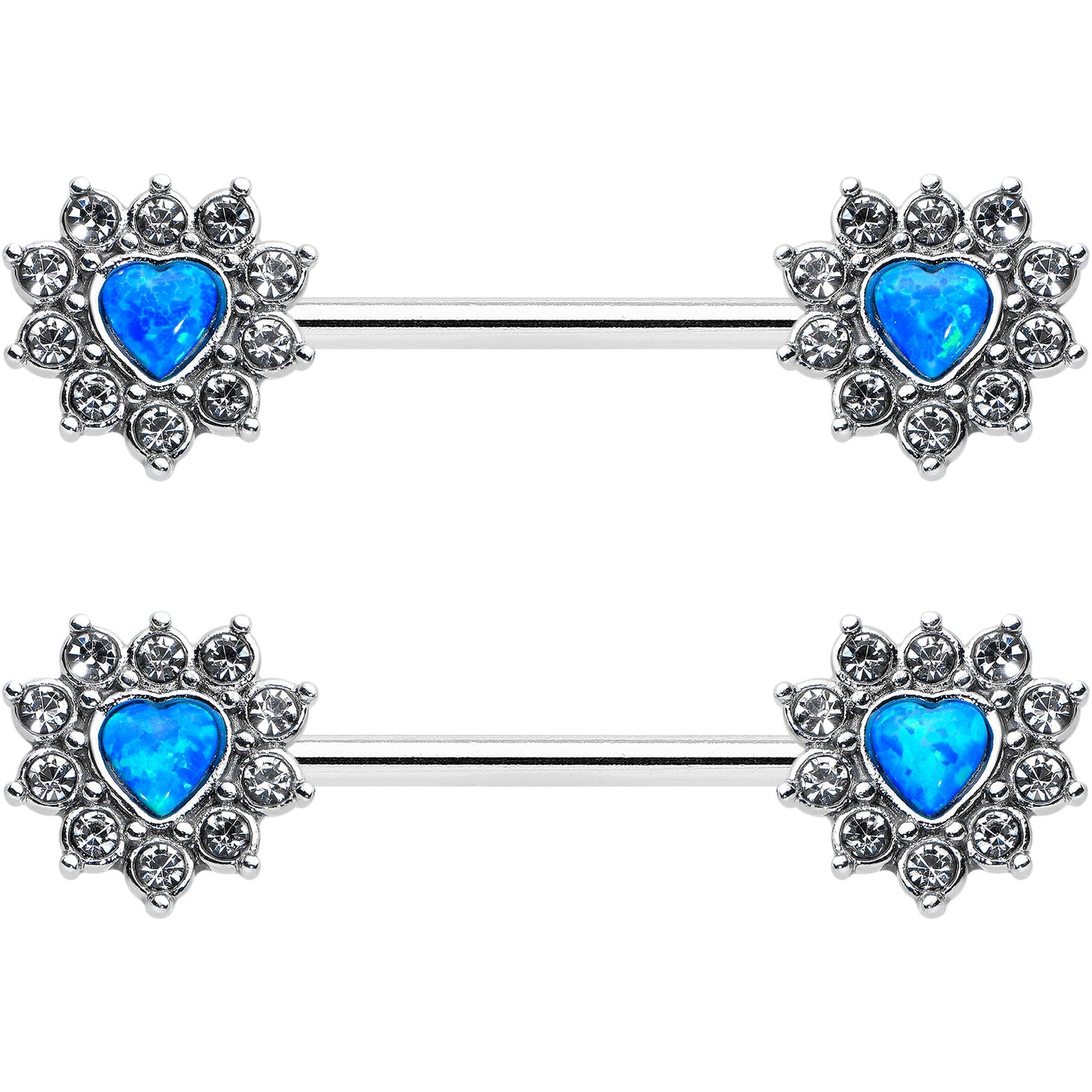 14G 9/16 Blue Synthetic Opal Sun Heart Nipple Ring Set