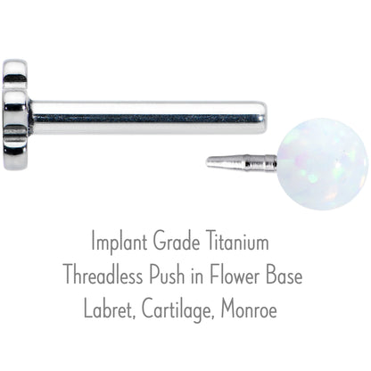 16G 5/16 White Synthetic Opal Titanium Threadless Flower Labret