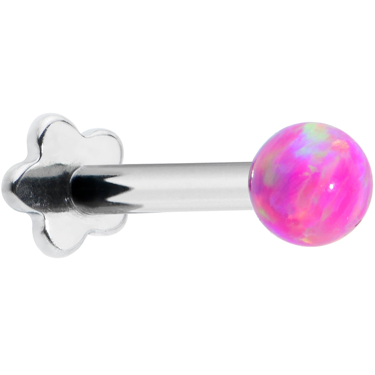 16G 5/16 Pink Synthetic Opal Titanium Threadless Flower Labret