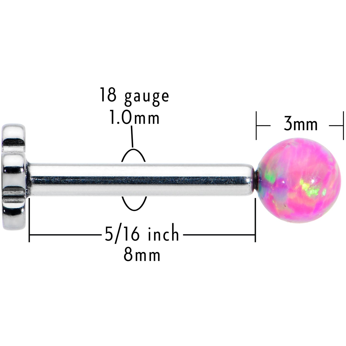 16G 5/16 Pink Synthetic Opal Titanium Threadless Flower Labret