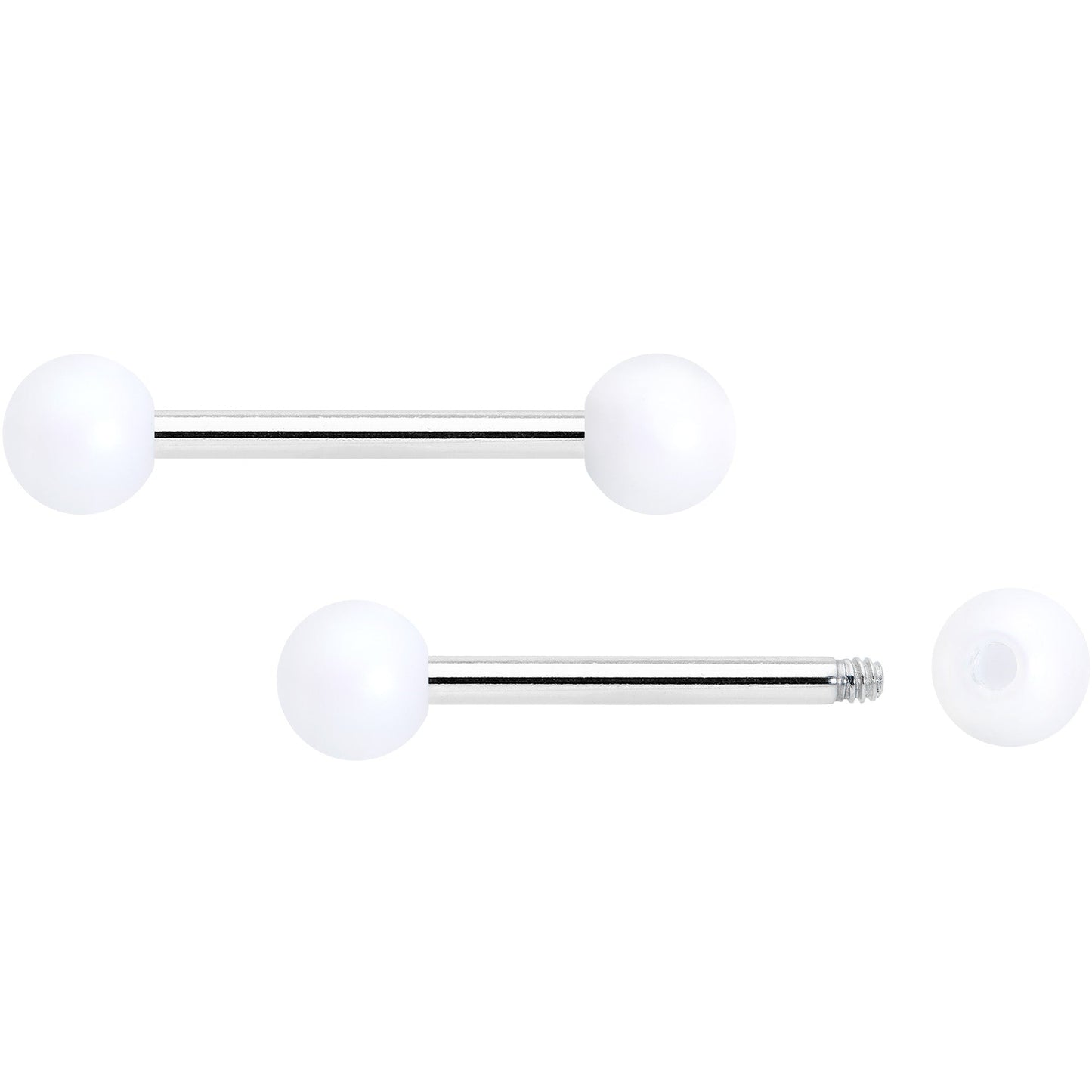 14G 9/16 Matte White Aurora Barbell Nipple Ring Set