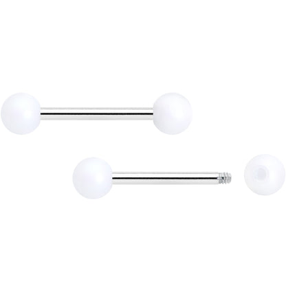 14G 9/16 Matte White Aurora Barbell Nipple Ring Set