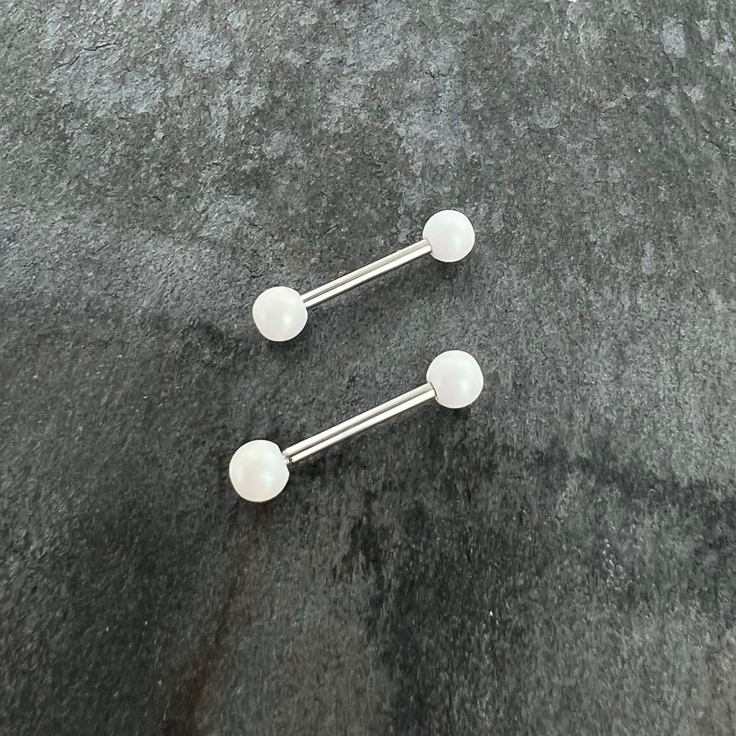 14G 9/16 Matte White Aurora Barbell Nipple Ring Set