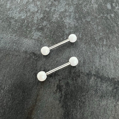 14G 9/16 Matte White Aurora Barbell Nipple Ring Set