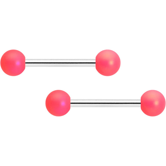 14G 9/16 Matte Pink Aurora Barbell Nipple Ring Set