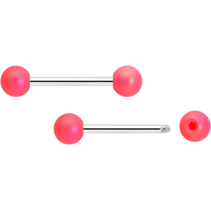 14G 9/16 Matte Pink Aurora Barbell Nipple Ring Set