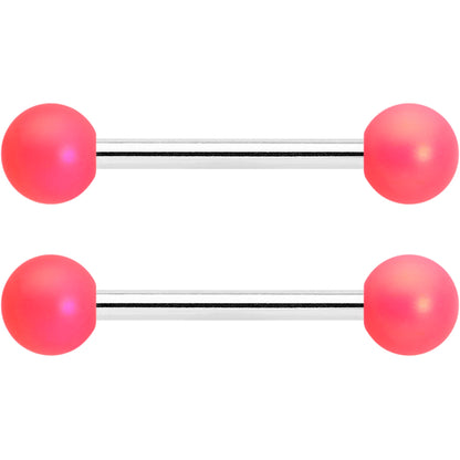 14G 9/16 Matte Pink Aurora Barbell Nipple Ring Set