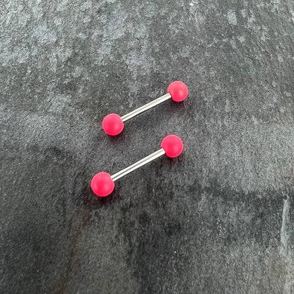 14G 9/16 Matte Pink Aurora Barbell Nipple Ring Set