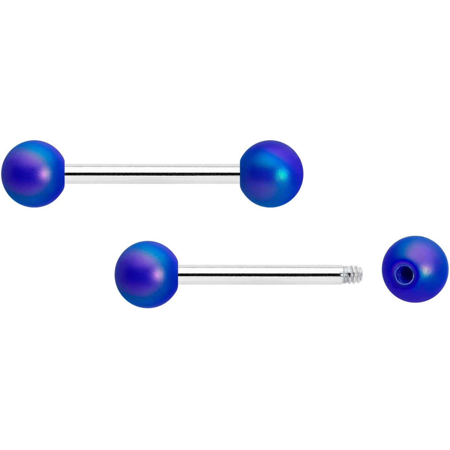 14G 9/16 Matte Blue Aurora Barbell Nipple Ring Set