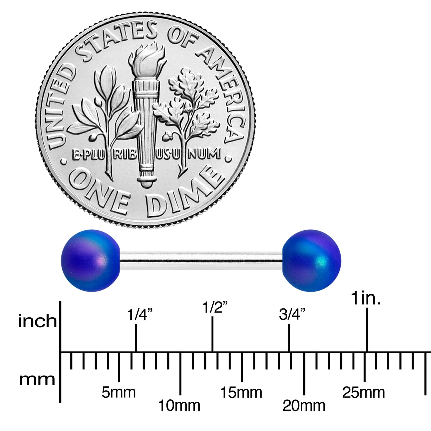 14G 9/16 Matte Blue Aurora Barbell Nipple Ring Set