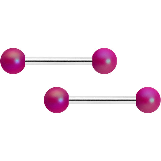 14G 9/16 Matte Purple Aurora Barbell Nipple Ring Set