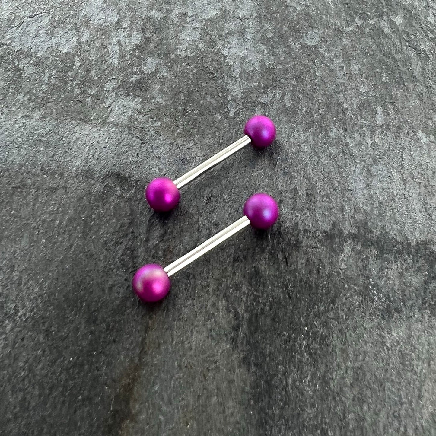 14G 9/16 Matte Purple Aurora Barbell Nipple Ring Set