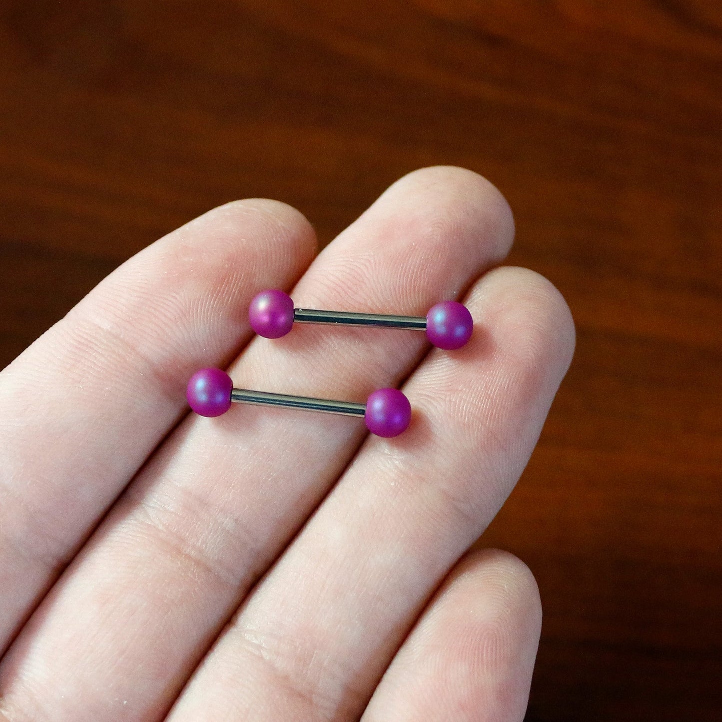 14G 9/16 Matte Purple Aurora Barbell Nipple Ring Set