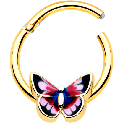 16G 3/8 Gold Tone Red Pink Blue Butterfly Hinged Segment Ring