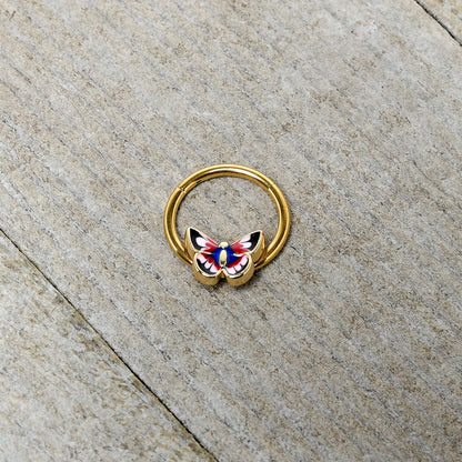 16G 3/8 Gold Tone Red Pink Blue Butterfly Hinged Segment Ring
