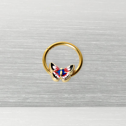 16G 3/8 Gold Tone Red Pink Blue Butterfly Hinged Segment Ring