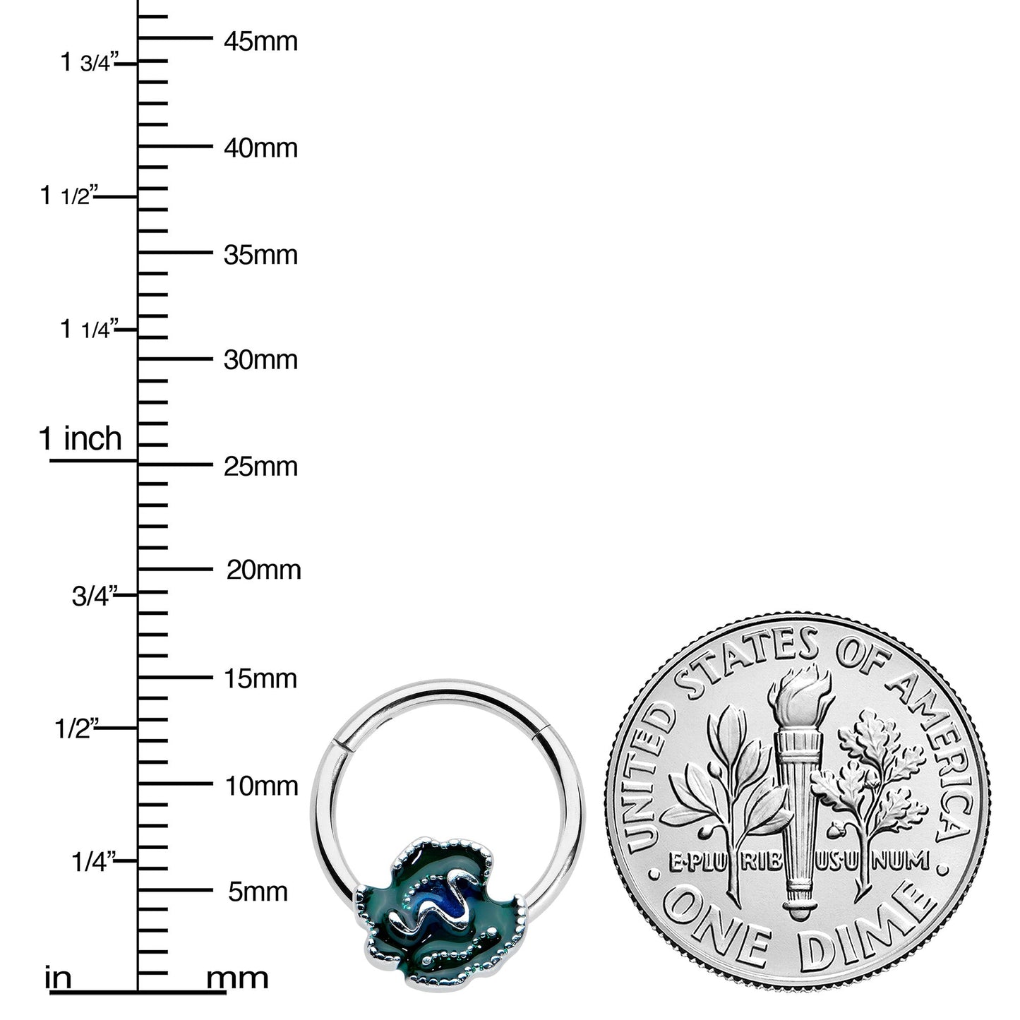 16G 3/8 Spring Flower Green Blue Hinged Segment Ring