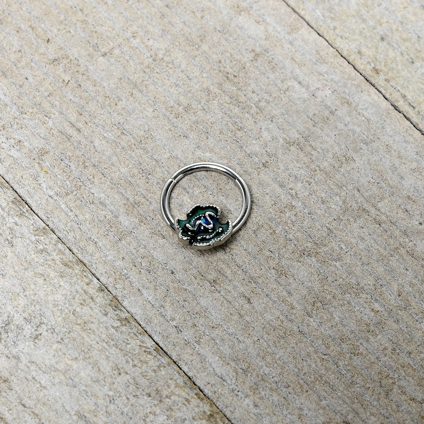 16G 3/8 Spring Flower Green Blue Hinged Segment Ring