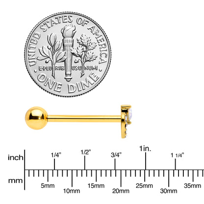 Clear CZ Gem Gold Tone Double Valentine Heart Barbell Tongue Ring