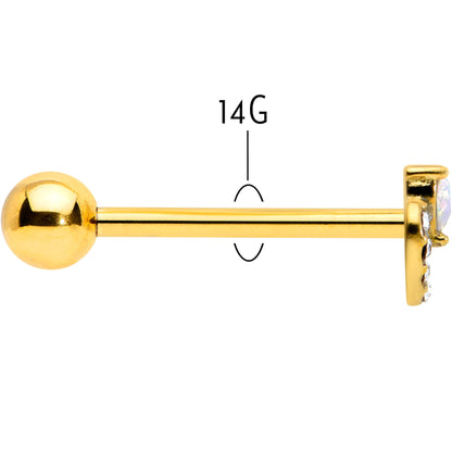 Clear CZ Gem Gold Tone Double Valentine Heart Barbell Tongue Ring