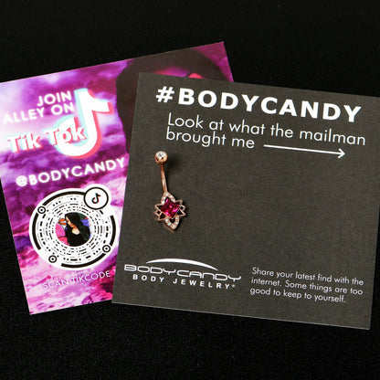 Clear Red Gem Rose Gold Tone Octagram Star Belly Ring