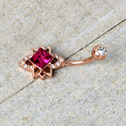 Clear Red Gem Rose Gold Tone Octagram Star Belly Ring