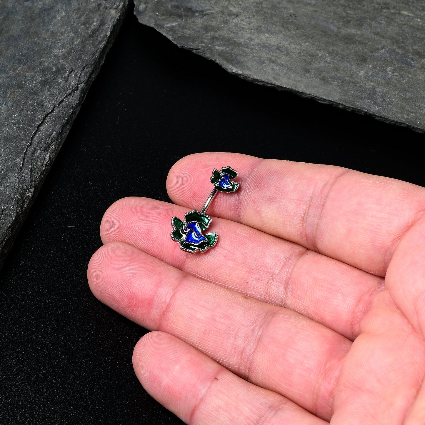 Spring Flower Green Blue Double Mount Belly Ring