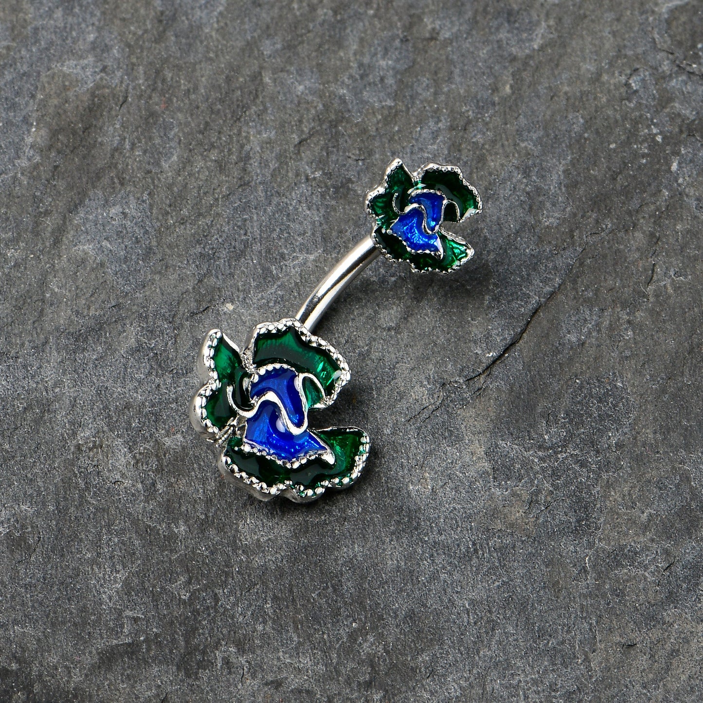 Spring Flower Green Blue Double Mount Belly Ring