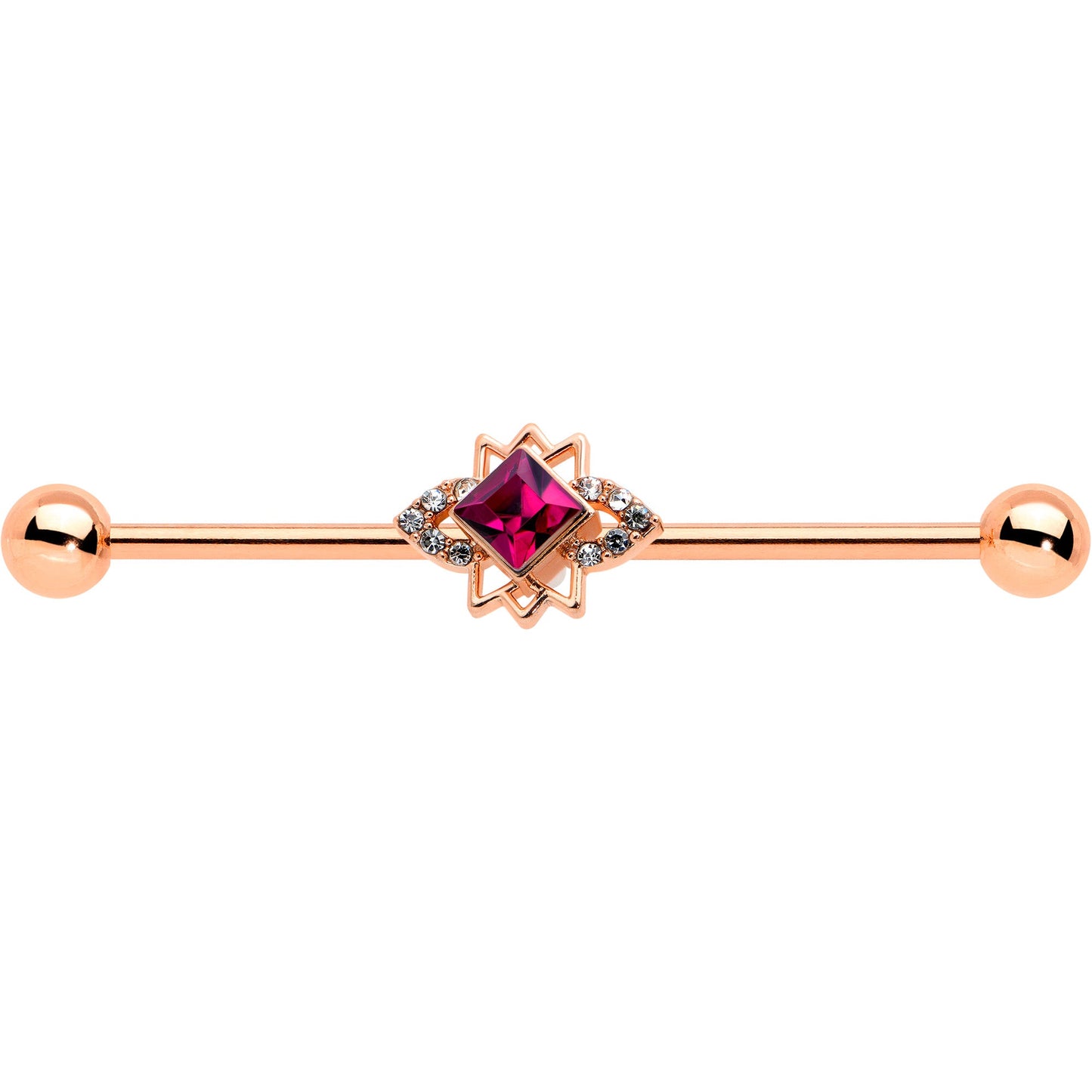 14G Red Gem Rose Gold Tone Octogram Star Industrial Barbell 38mm