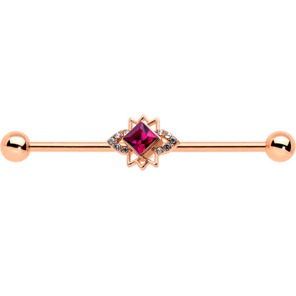 14G Red Gem Rose Gold Tone Octogram Star Industrial Barbell 38mm