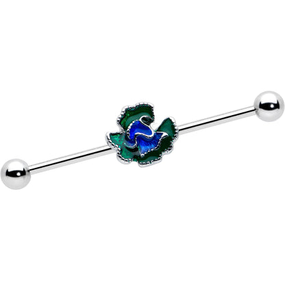 14G Spring Flower Green Blue Industrial Barbell 38mm