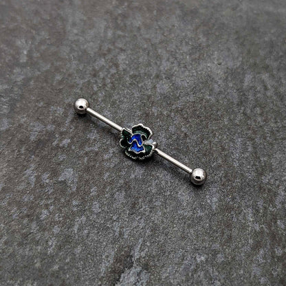 14G Spring Flower Green Blue Industrial Barbell 38mm